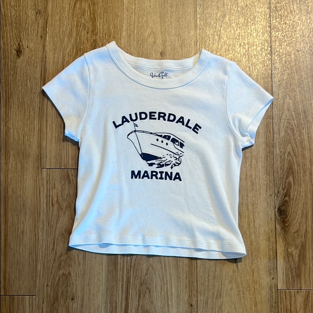 Brandy Melville White and Blue Short Sleeve Tee